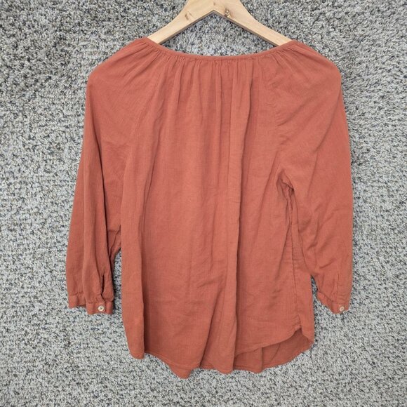 Talbots Top Womens MP Petite Medium Orange V Neck Peasant Blouse Ladies - Picture 4 of 7